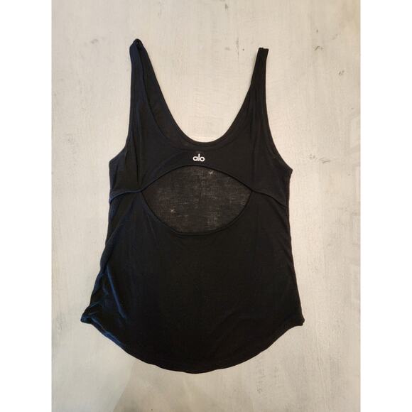 Alo Yoga Black Ribbed Tank Women's Open Back - Picture 2 of 5